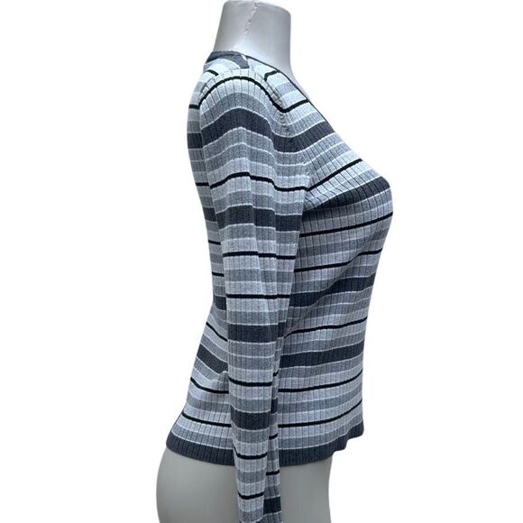 Liz Claiborne Lizsport Sweater Womens Medium Gray Striped Ribbed Stain Resistant - Picture 3 of 12